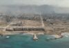 Gaza at war city destroyed by idf attacks, aerial rare view Drone view over North Gaza in the war with Israel. Gaza-March,20,2024