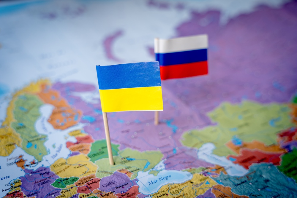 Concept,Of,Russia,Ukraine,War,,Flags,Of,The,Two,Countries