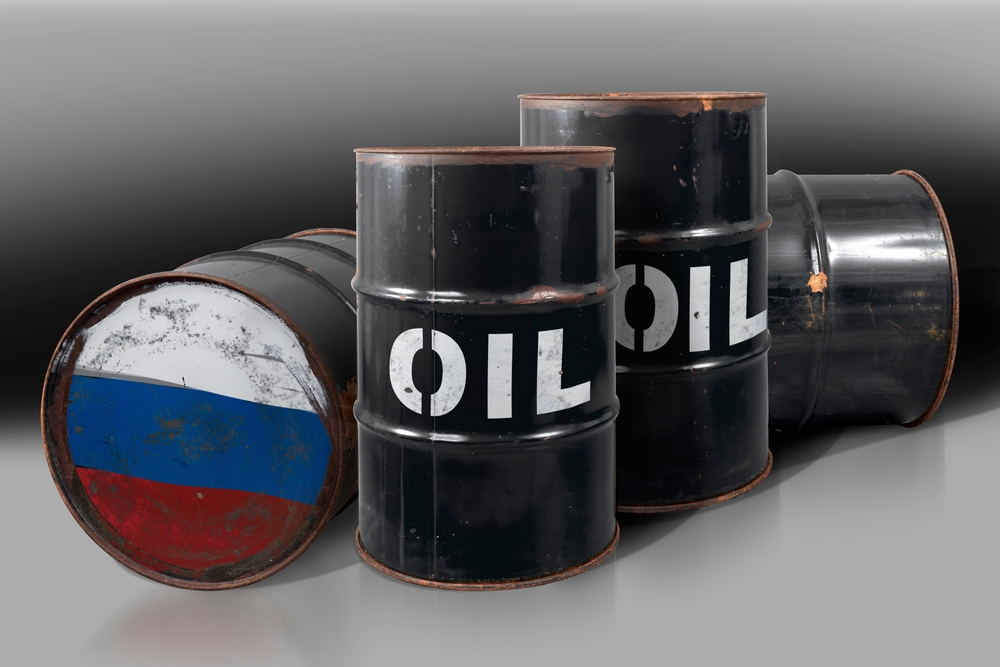 Barrel,Of,Oil,With,Russian,Flag.,Rusty,Dangerous,Barrel,With