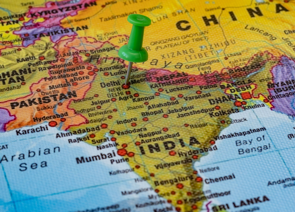 Push,Pin,Showing,Delhi,In,India,On,Political,Map