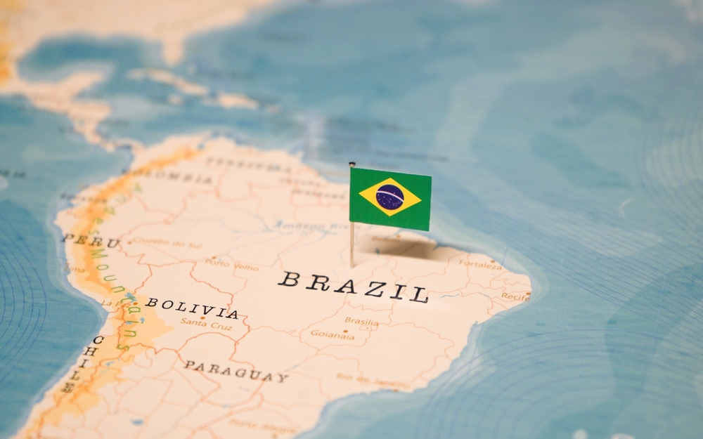 The,Flag,Of,Brazil,On,The,World,Map.