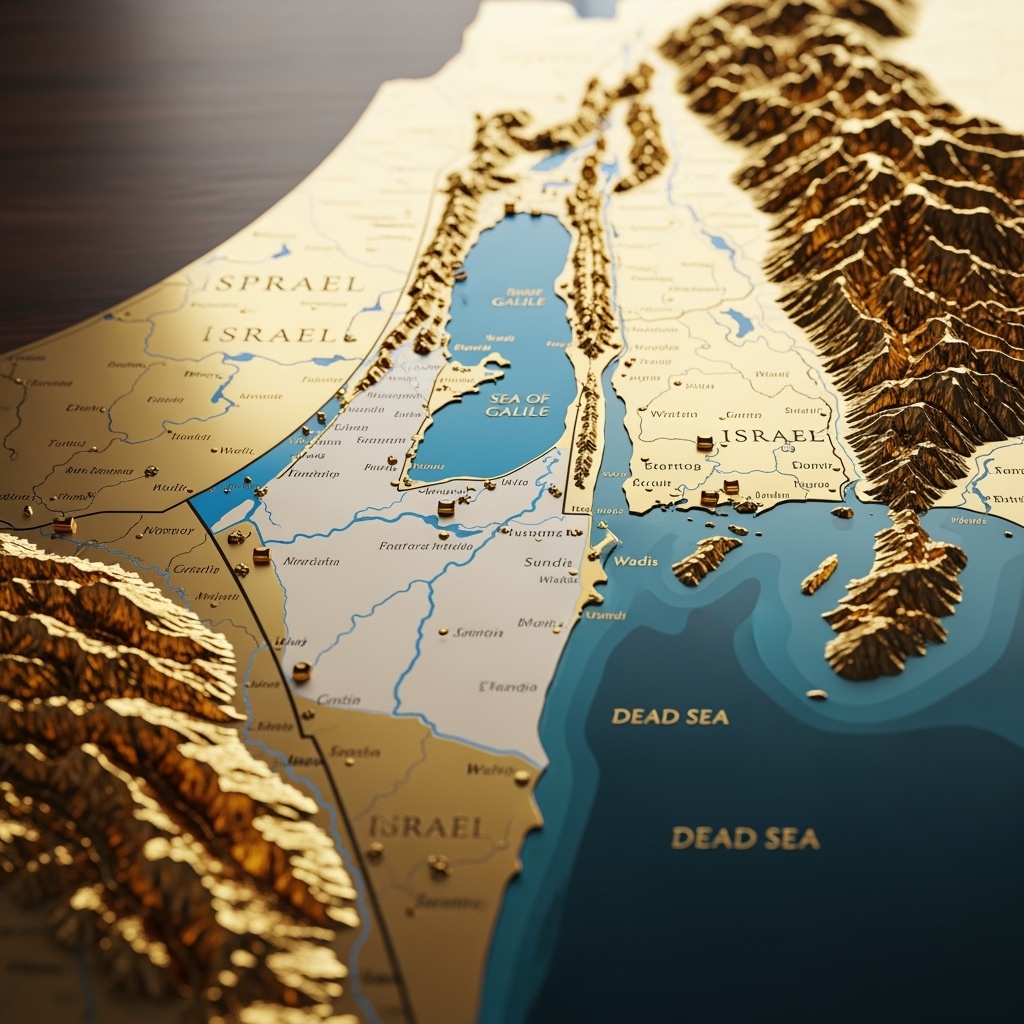 Map,Of,The,Land,Of,Israel,Rattled,In,Bright,Gold